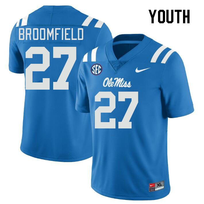 Youth #27 Pat Broomfield Ole Miss Rebels College Football Jerseys Stitched-Power Blue